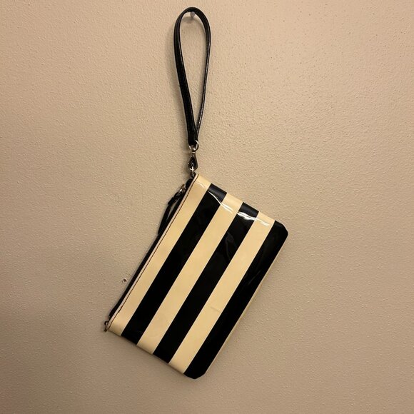 Kate Spade Lolly Penn Valley Patent Striped Wristlet Wallet Black/Cream - Picture 3 of 14